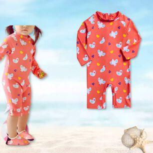 Traje De Ba&ntilde;o Enterito Manga Larga Ni&ntilde;a Jump Kids Naranja