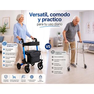 Andador Burrito Ortop&eacute;dico Adulto Mayor 4 Ruedas Con Asiento Frenos Y Bolso Plegable Aluminio 1002b