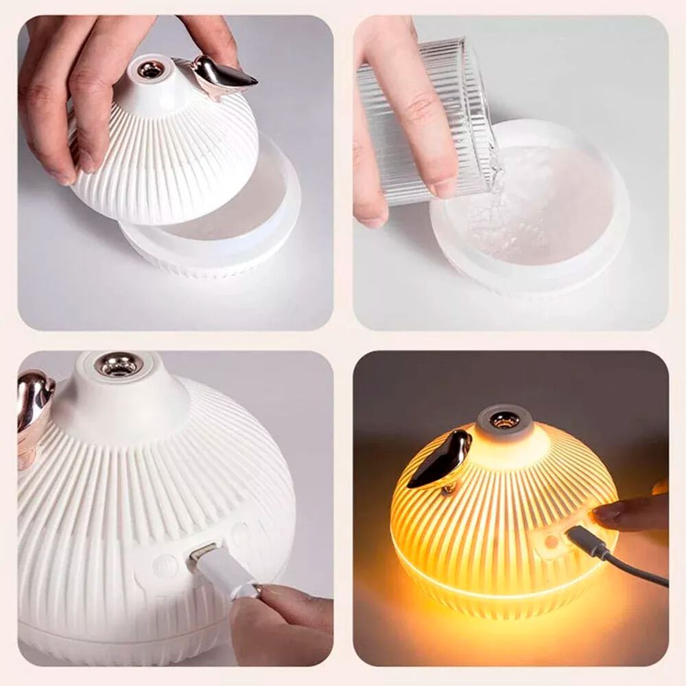 Humidificador Redondo Blanco Con P&aacute;jaro Rosa Y Luz Led 300 Ml image number 3.0