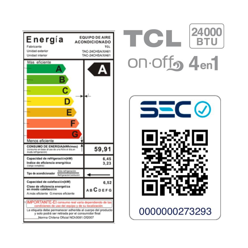 Aire Acondicionado Tcl ON-OFF 24000 BTU / 9.000 Btu image number 6.0