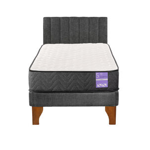 Cama Europea 1,5 Plaza + Respaldo Tubular Madera Gris