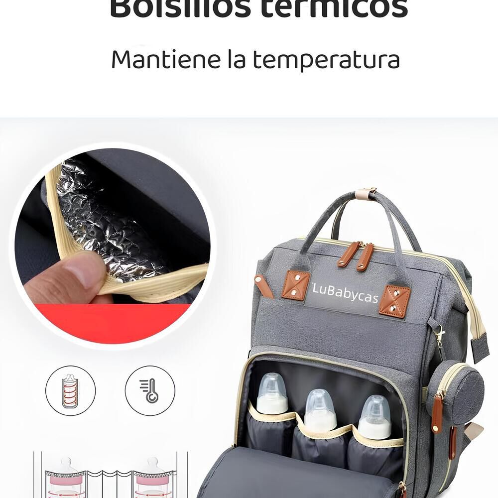 Mochila Maternal Lubabycas Impermeable Con Accesorios Negra image number 2.0