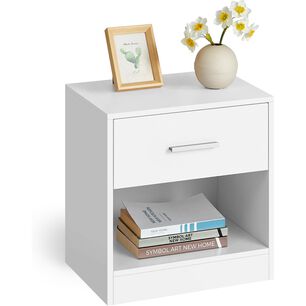 Velador Moderno Vasagle Con Caj&oacute;n Repisa Dormitorio Blanco