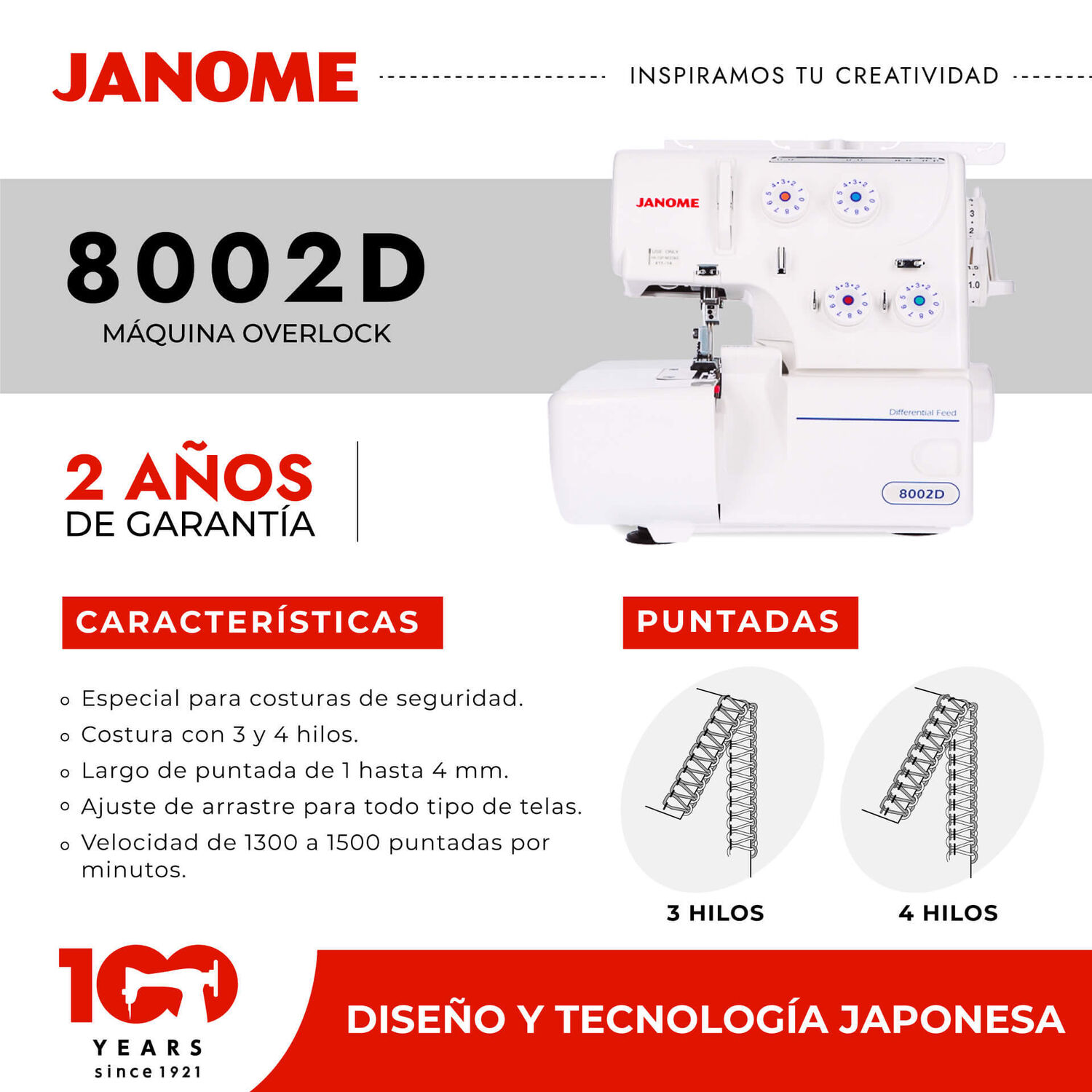 Combo Janome M&aacute;quina De Coser 311 + M&aacute;quina Overlock 8002d image number 5.0