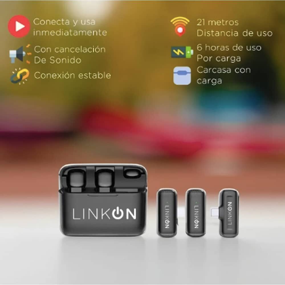 Microfono Inalambrico Solapa Lavalier Linkon Pro + Estuche Color Entrada Iphone image number 1.0