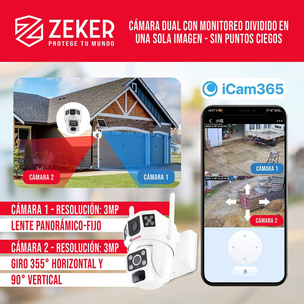 Camara De Seguridad Solar Vigilancia Exterior Doble Zeker image number 2.0