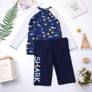 Traje De Ba&ntilde;o Spf Uv50+ 2 Piezas Manga Larga Ni&ntilde;o Fish Navy