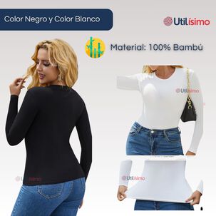 Pack 6 Camisetas Manga Larga Bambú Mujer Primera Capa Blanco Negro