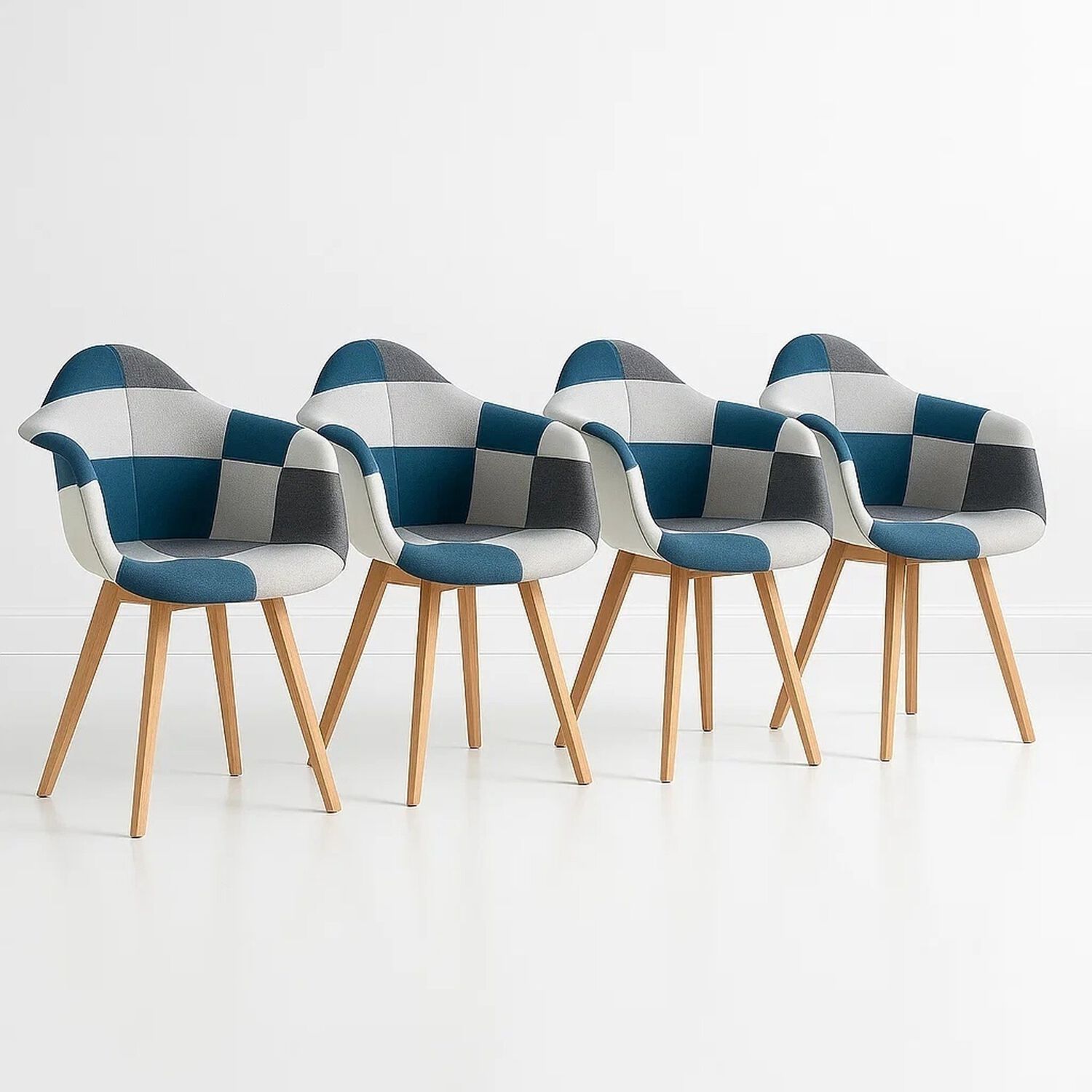 Pack De 4 Butacas Sitial Patchwork Acolchado Wood - Celeste image number 0.0