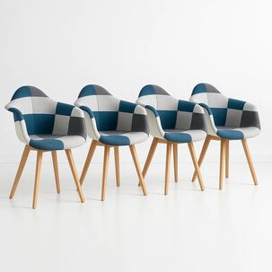 Pack De 4 Butacas Sitial Patchwork Acolchado Wood - Celeste