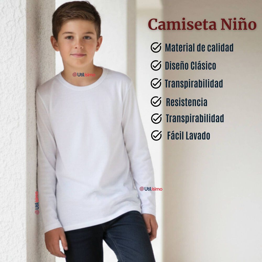 Pack 3 Camisetas Algod&oacute;n Manga Larga Polera Primera Capa Blanco Ni&ntilde;o image number 2.0