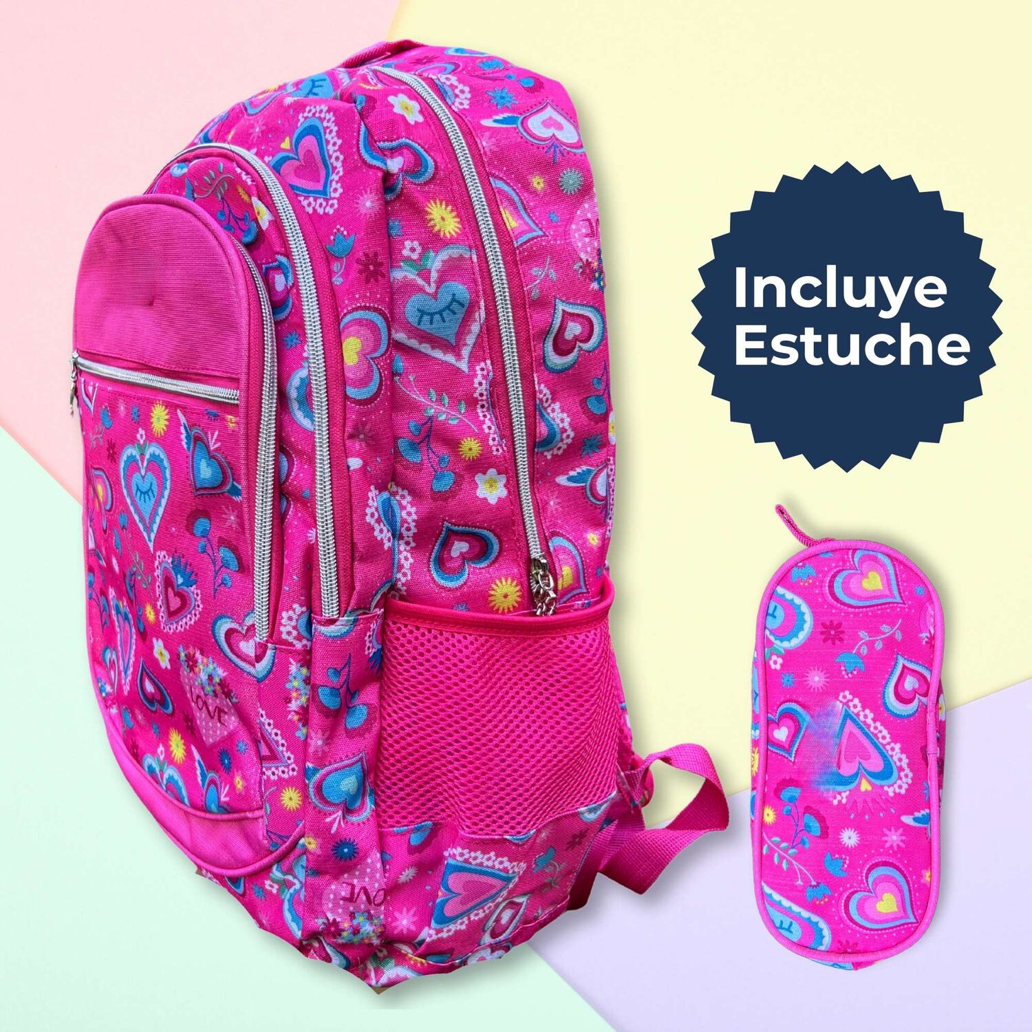 Mochila Escolar Con Estuche 43cm Dise&ntilde;o Estampado Surtido Pink image number 3.0