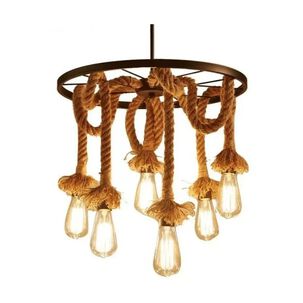 Lámpara De Techo Cuerda 6 Ampolletas Rueda Metal Luz Led