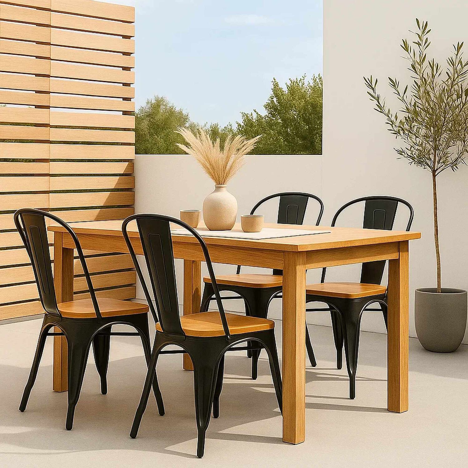 Pack De 4 Sillas Tolix Con Asiento De Madera Clara - Negras image number 2.0