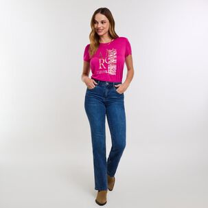 Polera Lisa Print Delantero Manga Corta Cuello Redondo Mujer Kimera