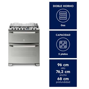 Cocina A Gas 5 Platos Doble Horno Timer Digital 76dxa Inox