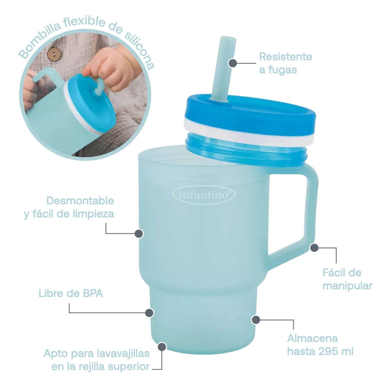 Vaso Antiderrame Con Bombilla My1st Tumbler 266ml Moody Blue image number 2.0
