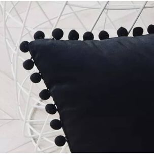 Funda De Cojines Con Pompones. Medida 45x45. Terciopelo. Negro