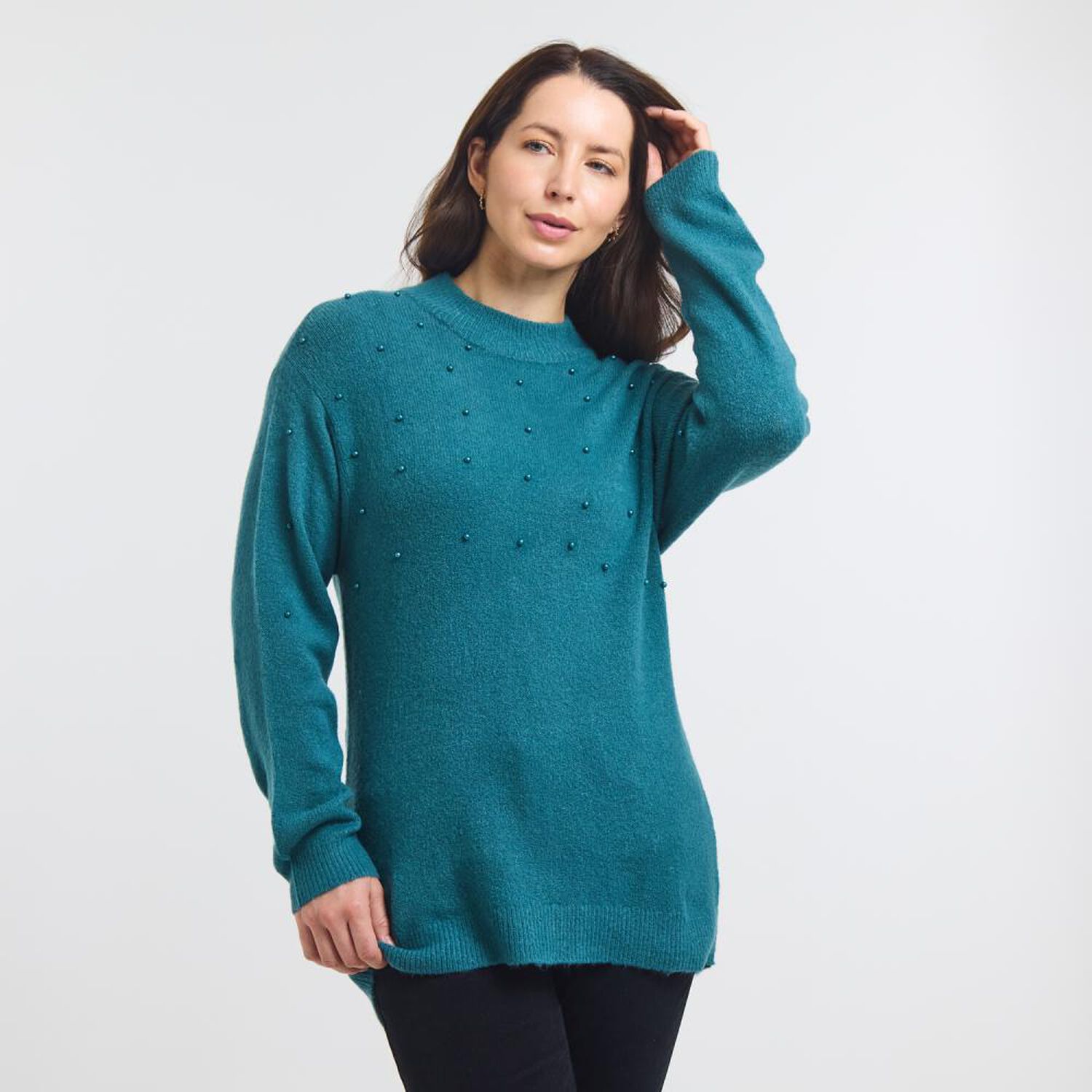 Sweater Liso Aplicaci&oacute;n Perlas Cuello Redondo Mujer Geeps image number 0.0