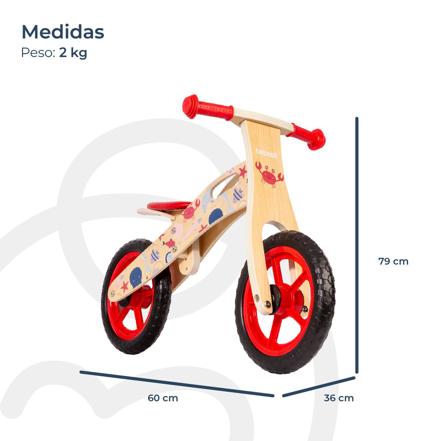 Bicicleta De Equilibrio Aprendizaje Madera Oc&eacute;ano Rojo Bebesit image number 9.0