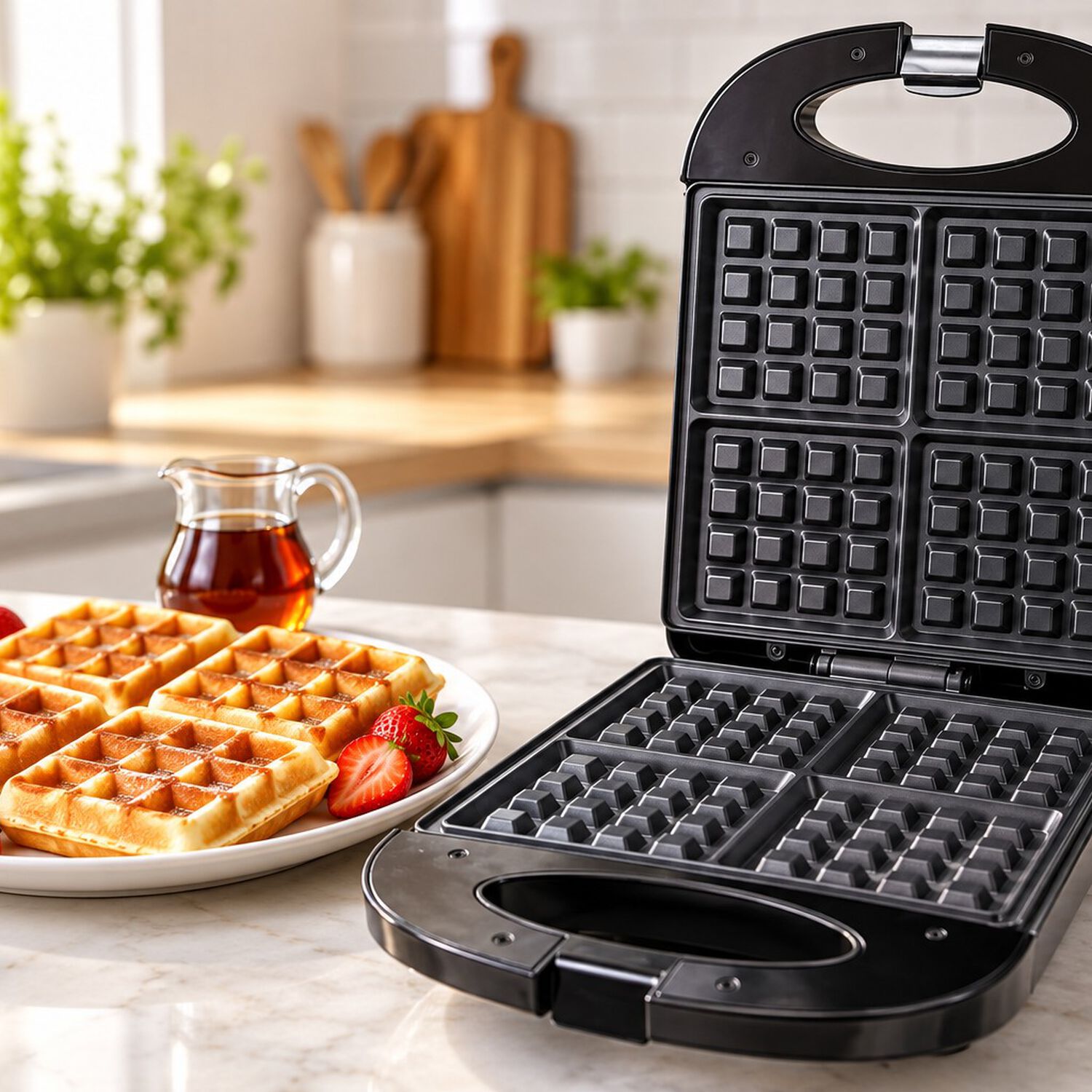 Wafflera El&eacute;ctrica Sokany 4 Waffles Cuadrados 1200w Antiadherente M&aacute;quina De Waffles Negra image number 0.0