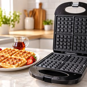 Wafflera El&eacute;ctrica Sokany 4 Waffles Cuadrados 1200w Antiadherente M&aacute;quina De Waffles Negra