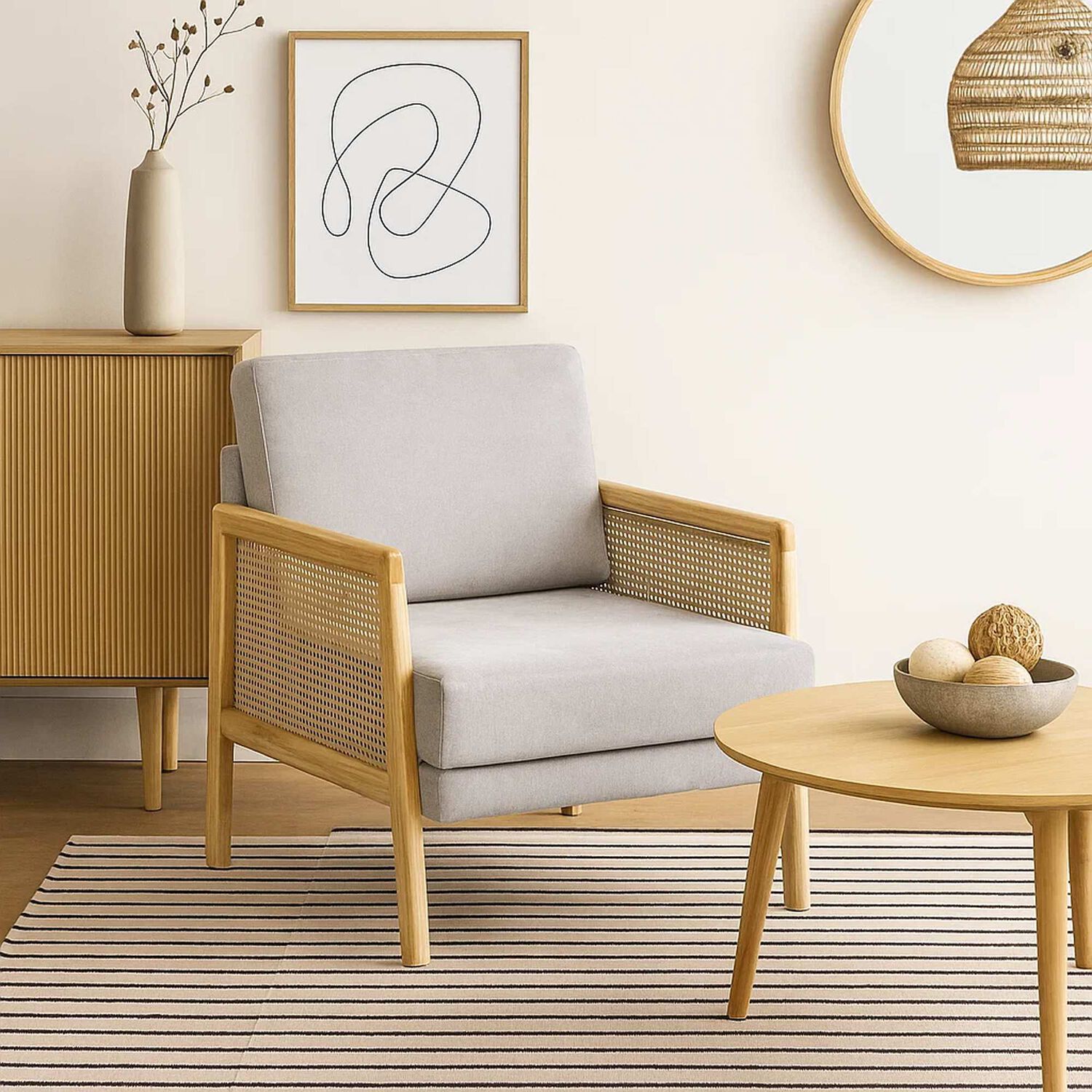 Sillon Madera Rattan Harmony - Gris image number 2.0