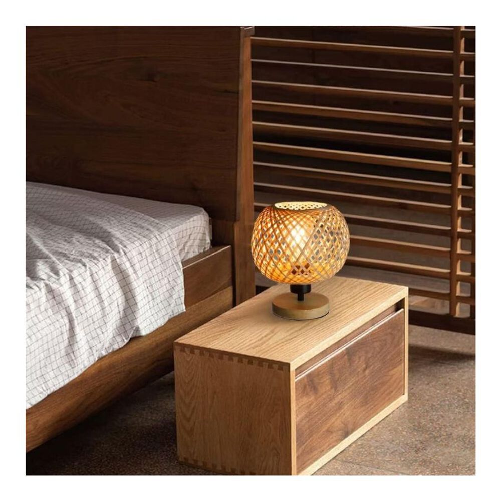 L&aacute;mpara De Mesa Esf&eacute;rica Bamb&uacute; Tejido Base De Madera image number 4.0