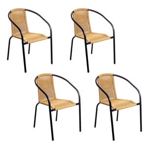 Pack 4 Silla De Terraza Ratán Sintético Y Acero Beige
