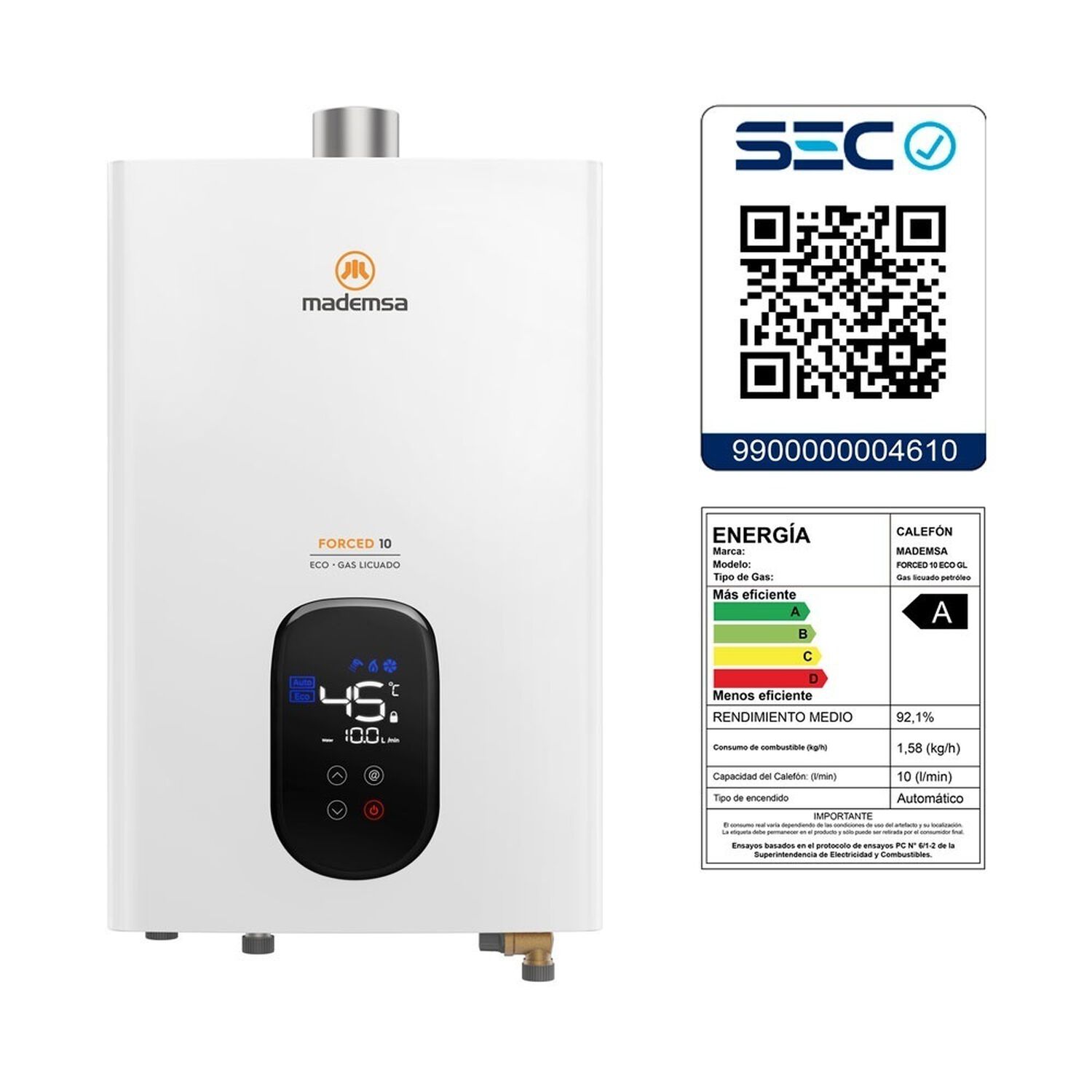 Calefont Gas Licuado 10 Litros Tiro Forzado Forced 10 Eco image number 6.0