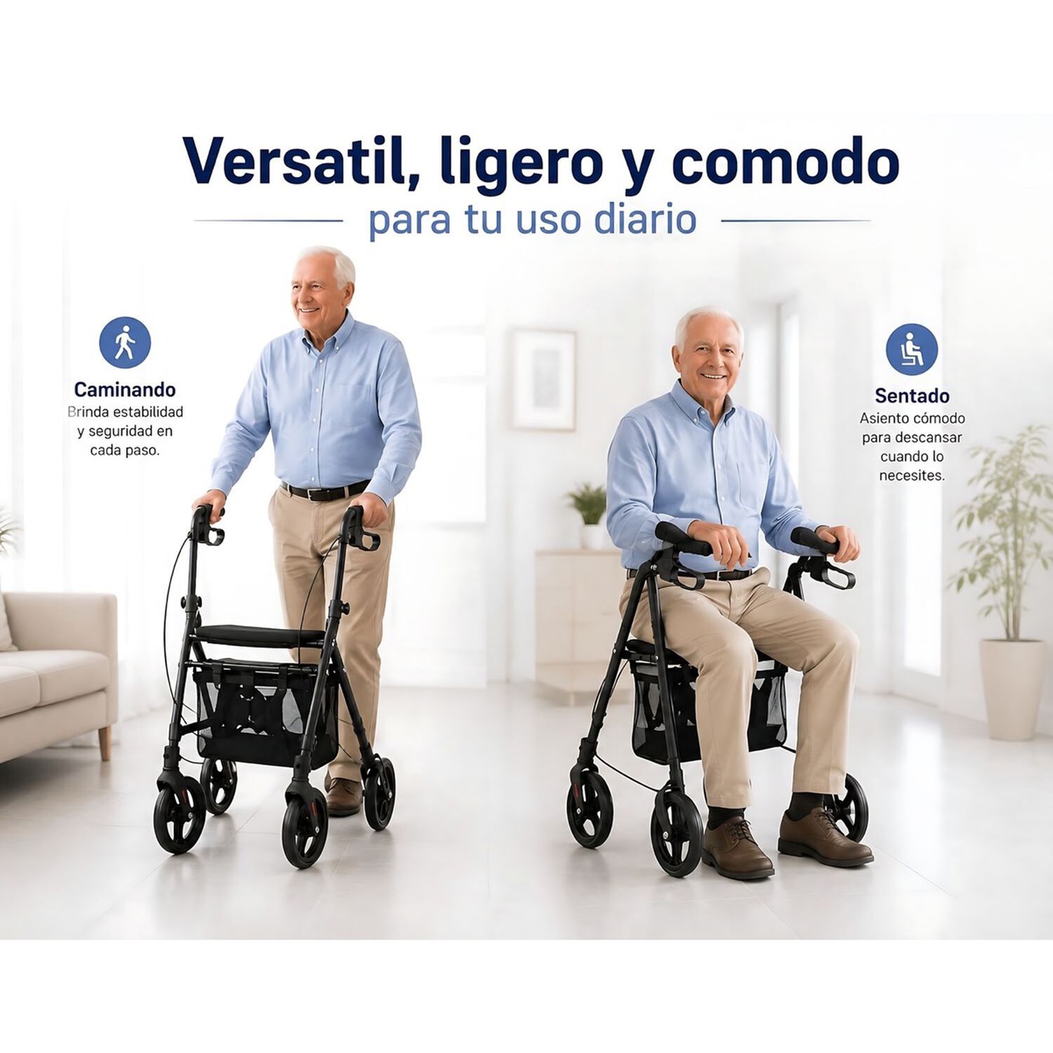 Andador 4 Ruedas Con Asiento Y Canasto Aluminio Liviano 1004d image number 5.0