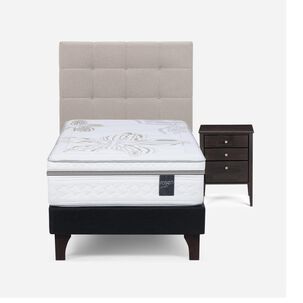 Cama Europea Rosen Art 4 / 1.5 Plazas / Base Normal + Set De Maderas Issey Niebla