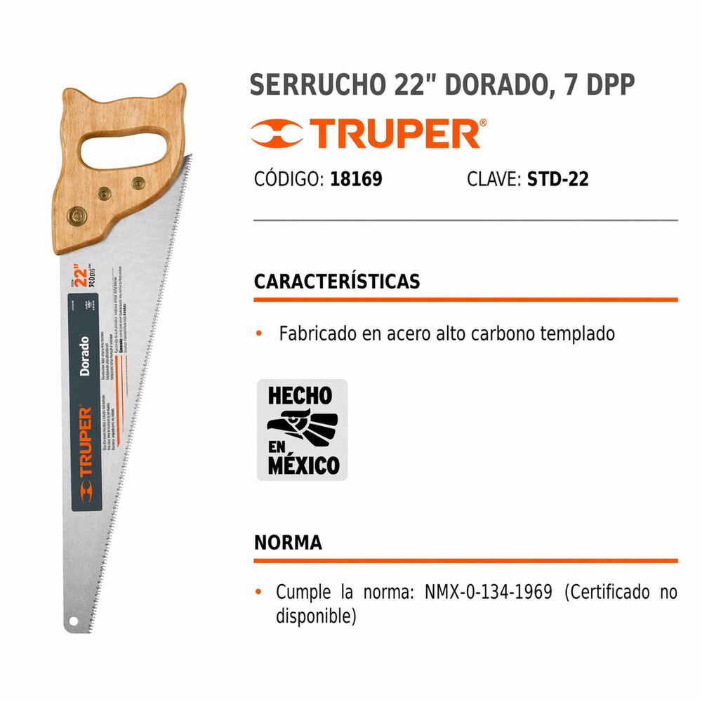 Serrucho Carpintero 22 Mango Madera Truper Profesional image number 3.0
