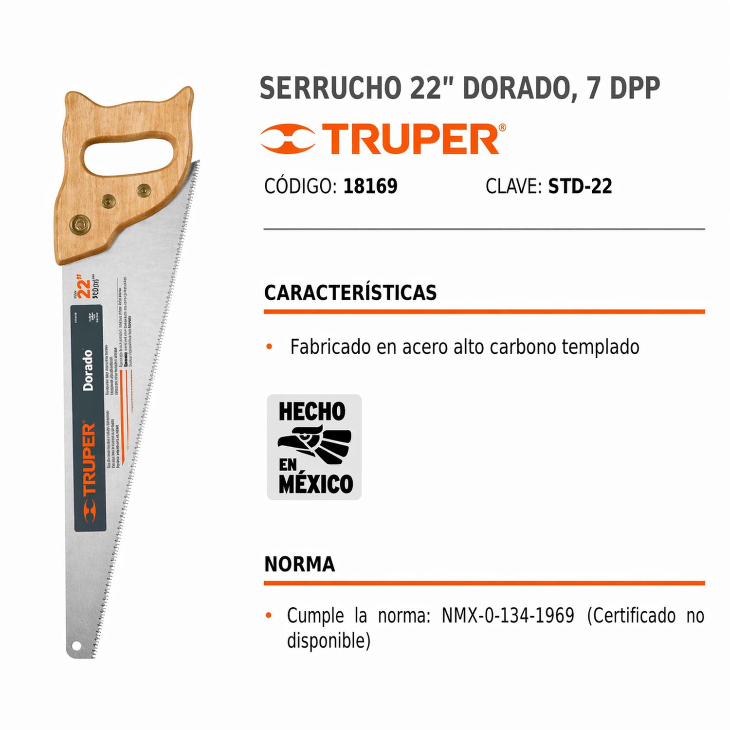 Serrucho Carpintero 22 Mango Madera Truper Profesional image number 3.0
