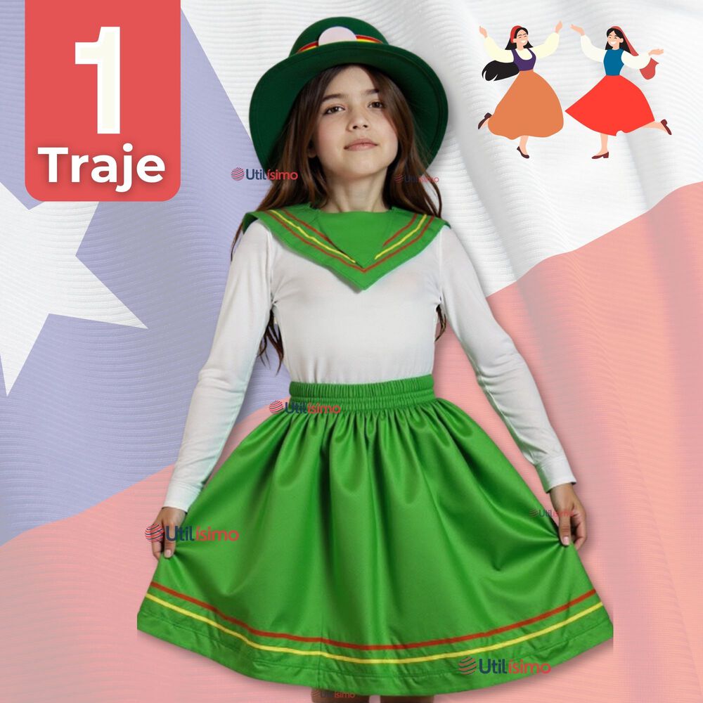 Traje Nortino Con Polera Fiestas Patrias Baile Nortino Verde image number 0.0