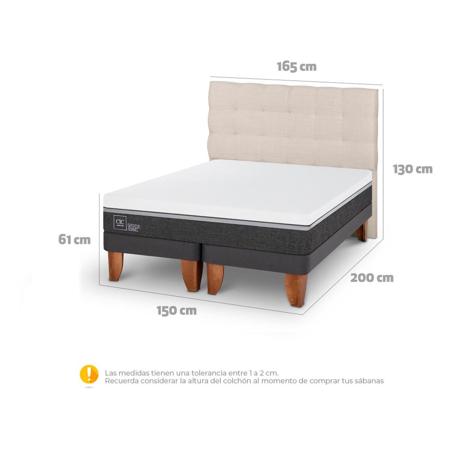 Cama Europea Cic Ortopedic Advance / 2 Plazas / Base Dividida + Respaldo image number 5.0