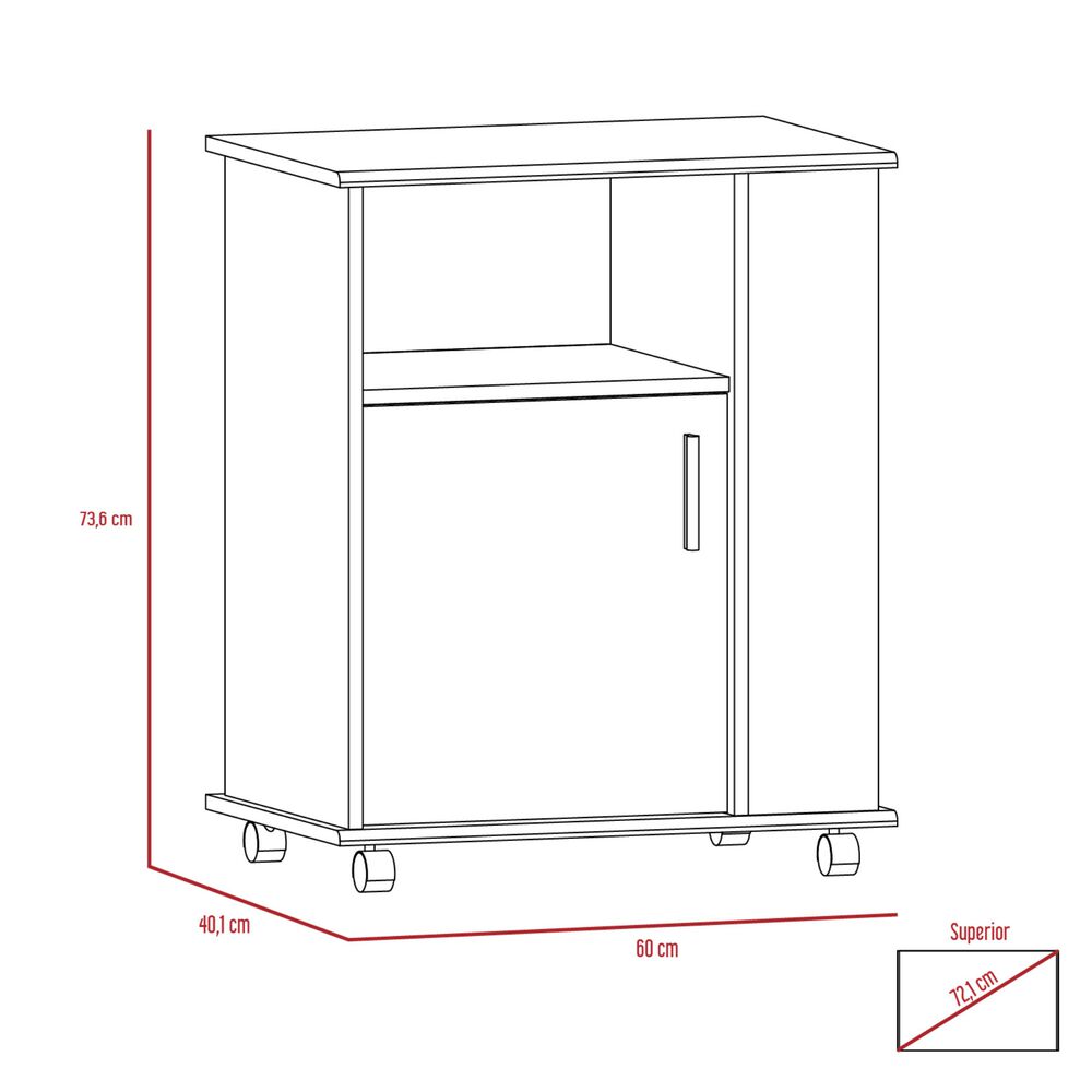 Mueble Microondas Con Ruedas 1 Puerta 73,6x60x40 Cm Blanco Y Café image number 7.0