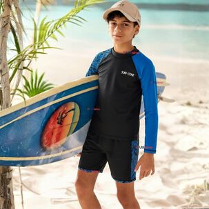 Traje De Ba&ntilde;o Manga Larga Pantal&oacute;n Corto 2 Piezas Corte Split Ni&ntilde;o 3 A 11 A&ntilde;os Black