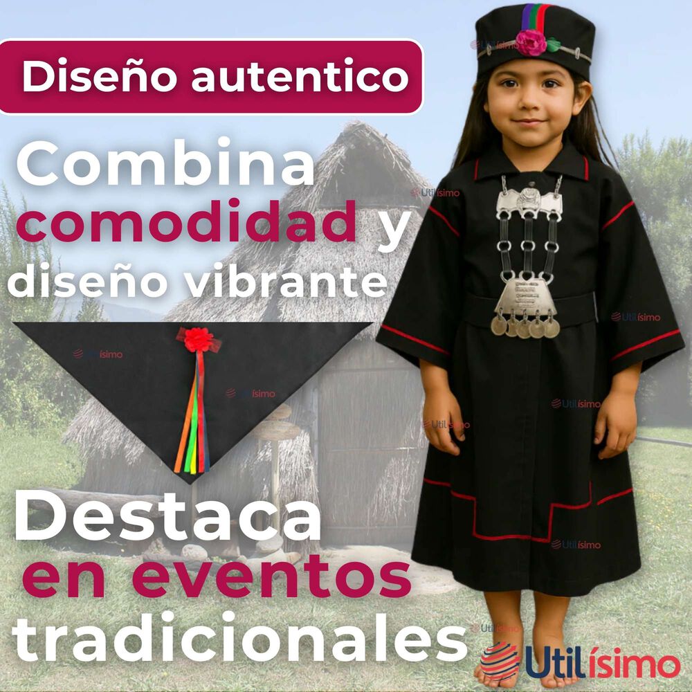 Traje Vestido Mapuche Niña Incluye Trapelacucha 0 Meses Hasta Talla S Vestimenta Típica image number 4.0