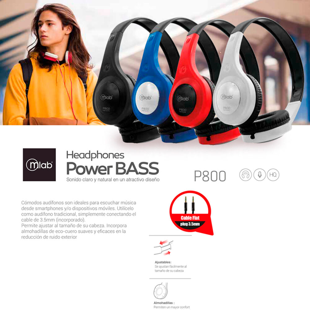 Audifonos Mlab P800 Headband Powerbass Jack 3.5mm Blanco image number 2.0