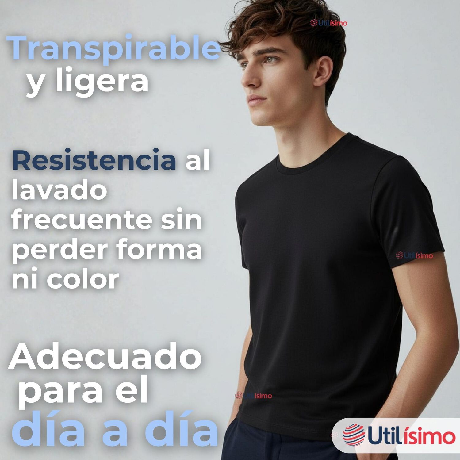 Pack 3 Camisetas Poleras 100% Bamb&uacute; B&aacute;sicas Lisa El&aacute;stica Hombre Colores Surtidos image number 4.0