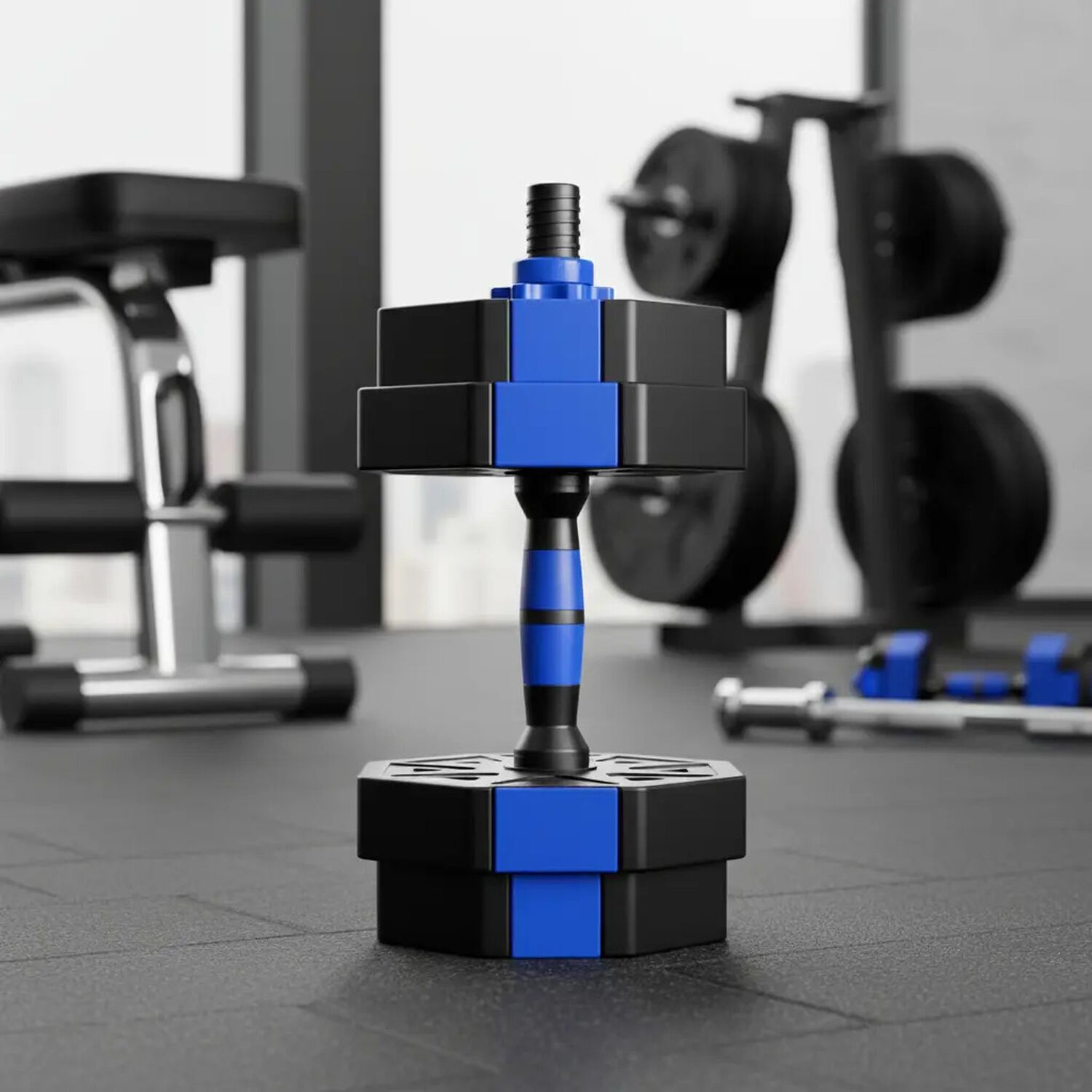 Kit Gym En Casa Mancuernas 15kg + Calleras Talla M + Toalla Azul image number 3.0