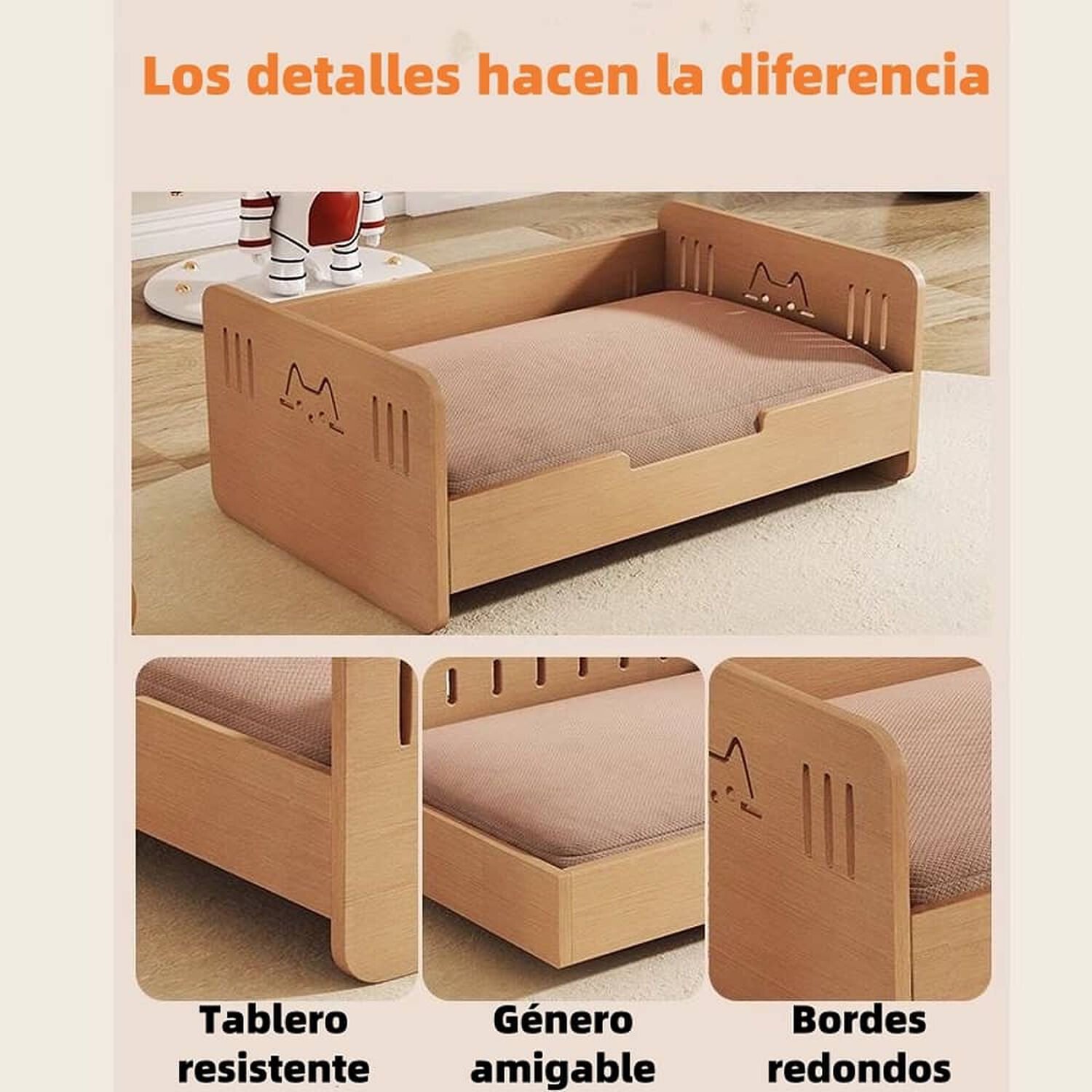 Cama Para Mascotas Madera Con Colch&oacute;n 50x70cm By Lubabycas image number 5.0