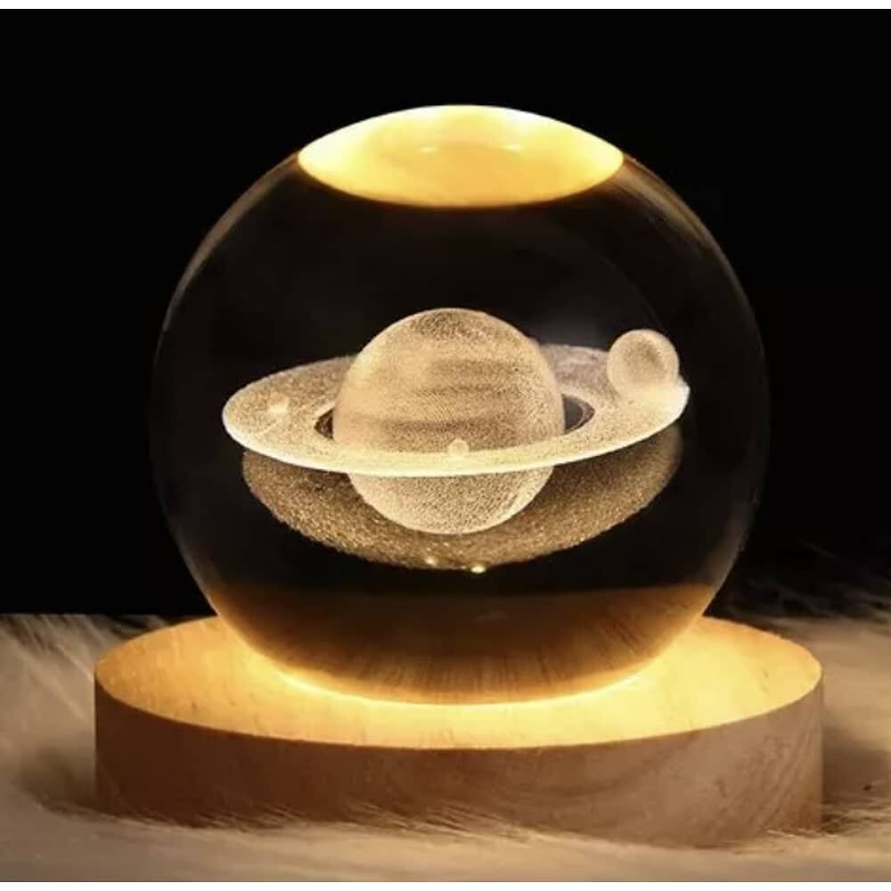 Luz Nocturna Luz De Cristal Esfera Planeta Saturno image number 2.0