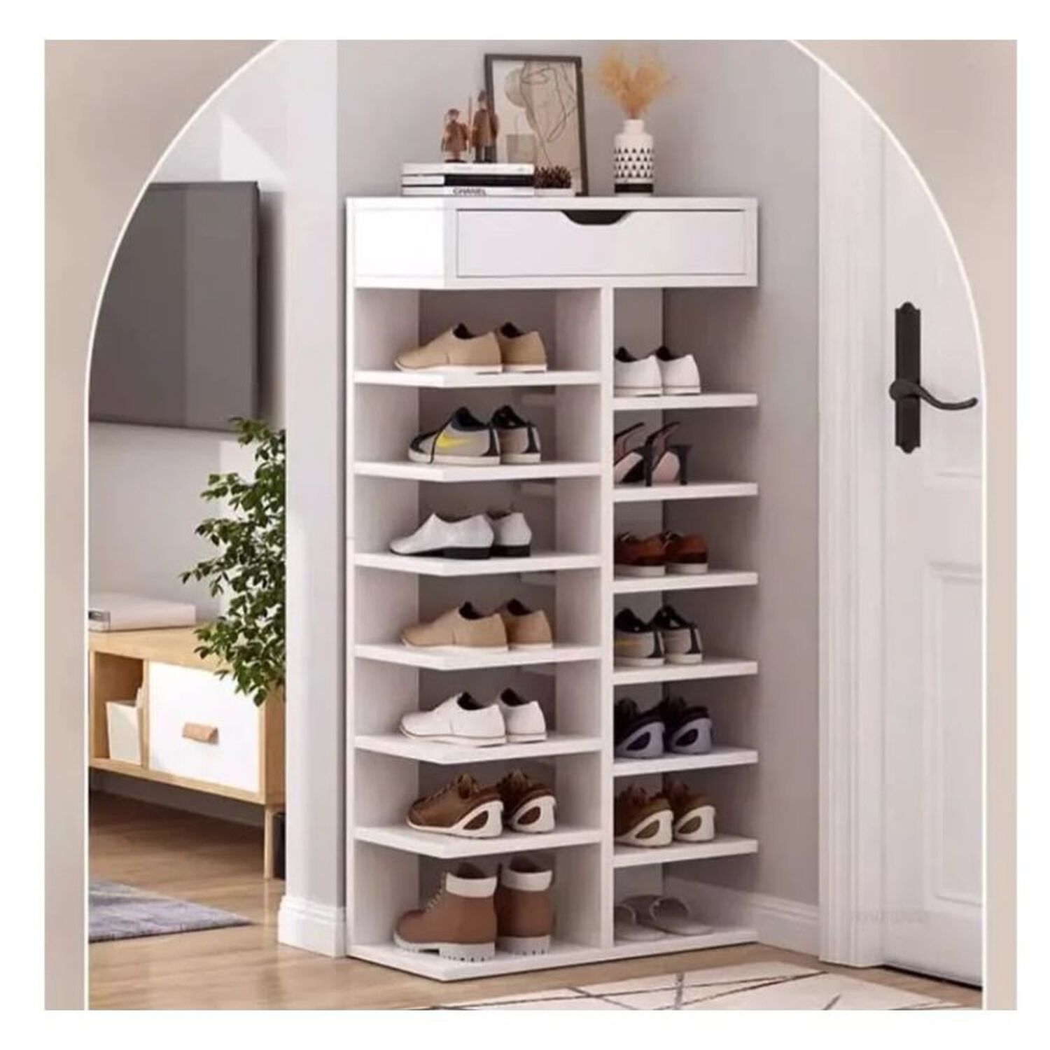 Zapatero Vertical Organizador Con Caj&oacute;n Estante De 7 Repisas Blanco image number 4.0