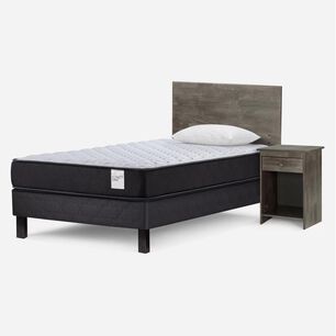 Cama Europea Rosen Wave / 1 Plaza / Base Normal + Set De Maderas Tabor Grafito + Almohada Light