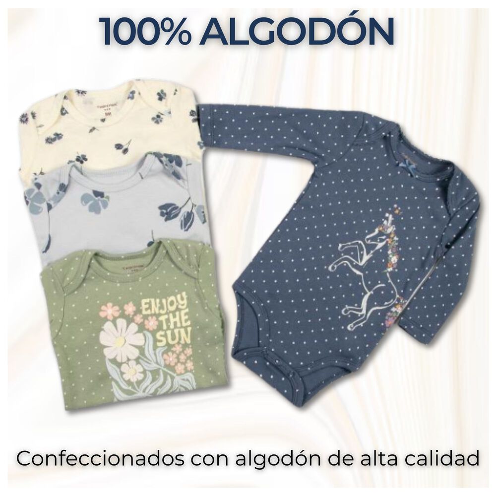 Pack 4 Bodys Ni&ntilde;a Manga Larga Tedmimak 100% Algod&oacute;n Royal Blue Unicorn image number 1.0