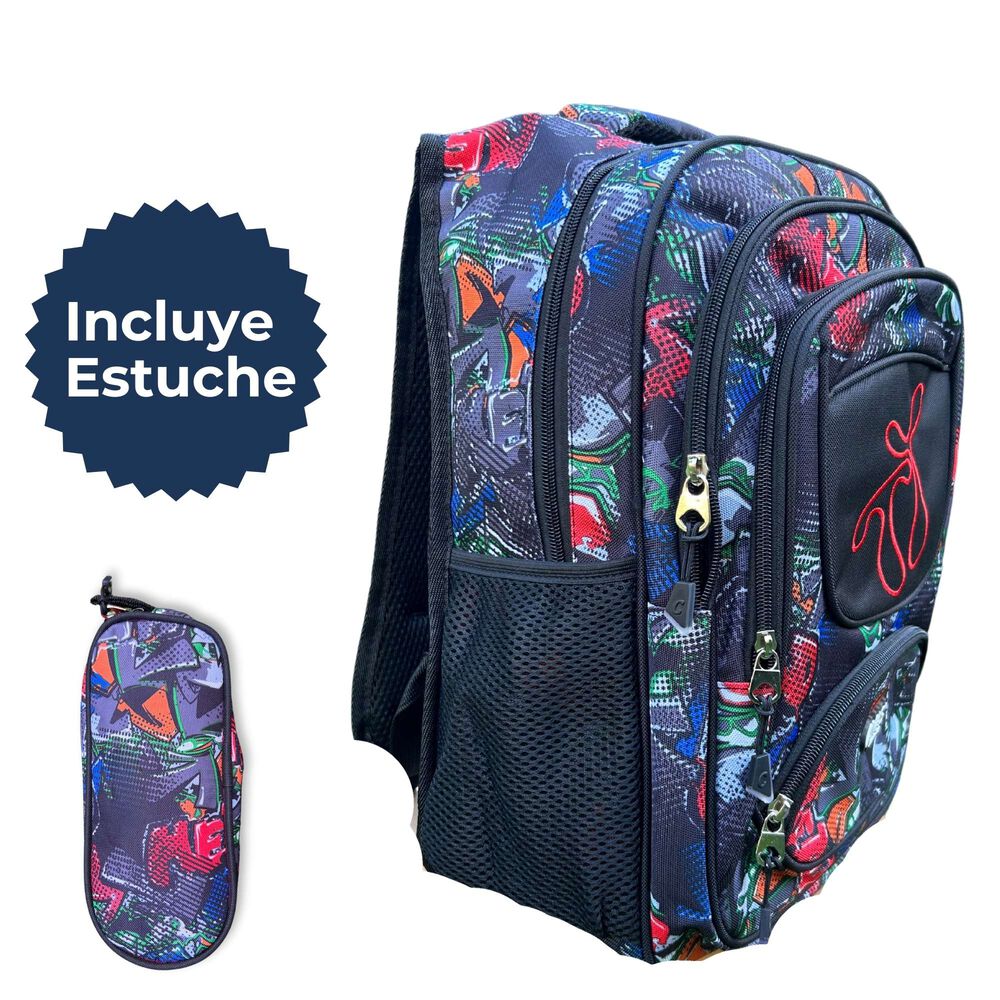 Mochila Escolar Con Estuche 43cm Diseño Estampado Surtido Grey image number 2.0