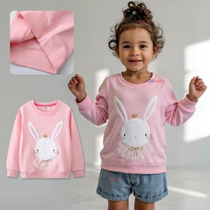 Poler&oacute;n Ni&ntilde;a Manga Larga 100% Algod&oacute;n Rosado Conejito