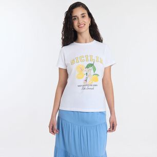 Polera Print Frutas Manga Corta Cuello Redondo Mujer Freedom